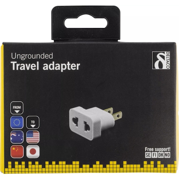 Deltaco reseadapter, EU till US, ojordad, 110-250V, 10A, vit (GT-400)