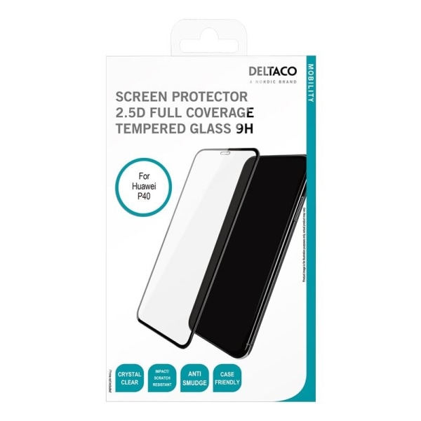 DELTACO screen protector for Huawei P40, 2.5D glass, full screen Transparent
