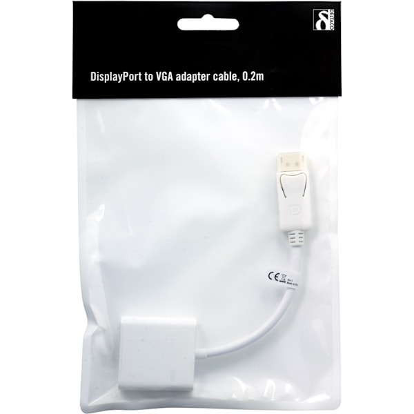 DELTACO DisplayPort till VGA 20-p ha - 15-p ho, 0,2m, vit (DP-VGA8)