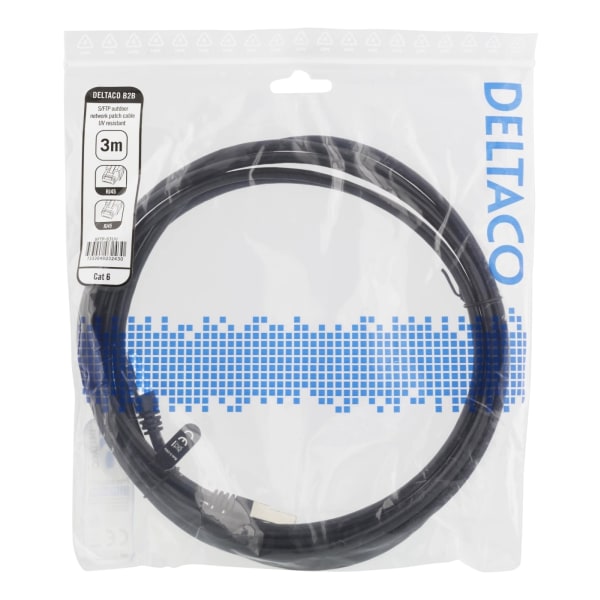 DELTACO S/FTP Cat6 patch cable, 3m, 250MHz, UV resistant, black