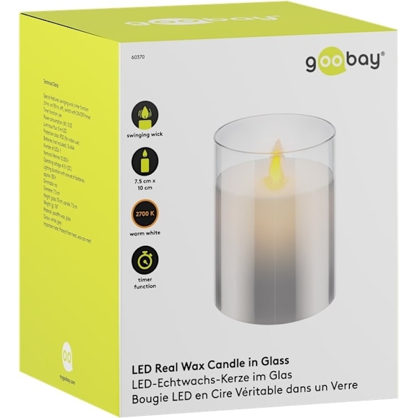 Goobay LED ægte vokslys i glas, 7,5 x 10 cm smuk og sikker belysningsløsning til mange områder som huse og loggier, kontorer eller skoler