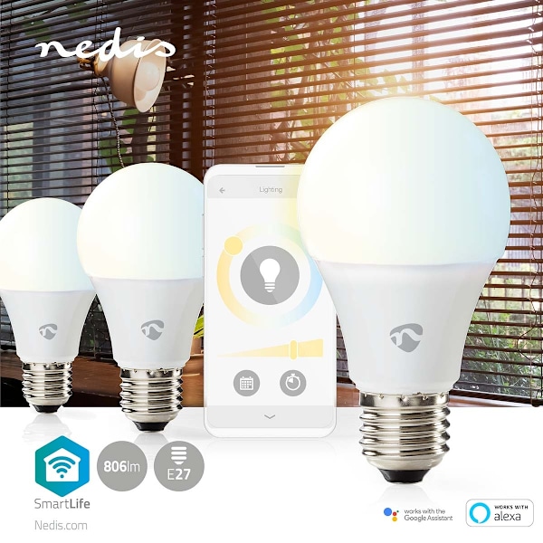 Nedis SmartLife LED-Pære | Wi-Fi | E27 | 806 lm | 9 W | Varm til kølig hvid | 2700 - 6500 K | Androidâ„¢ / IOS | Pære | 3 stk