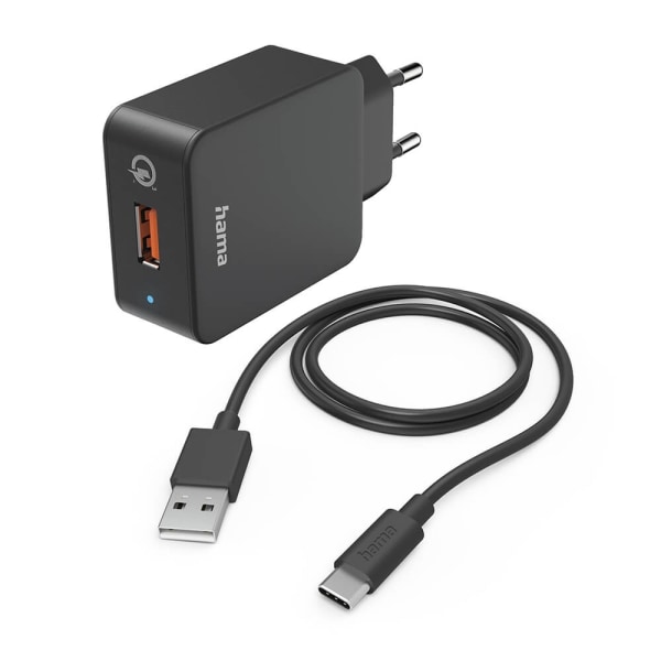 Hama Laddare 220V med USB-C-kabel Qualcomm 19,5W Svart