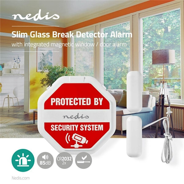 Nedis Dörr Fönster Alarm | Batteridriven | 2x CR2032 | 85 dB | Vit