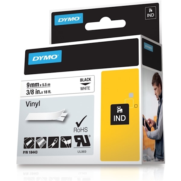 DYMO Rhino Professional, mærkbar permanent vinyltape, 9 mm, sort teks