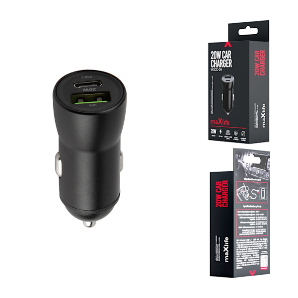 Maxlife MXCC-04 PD QC Billaddare 1x USB-C 1x USB 20W, Svart