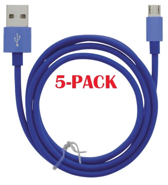 5-PACK kaapeli USB-A - MicroUSB 2.4A, 1m, sininen