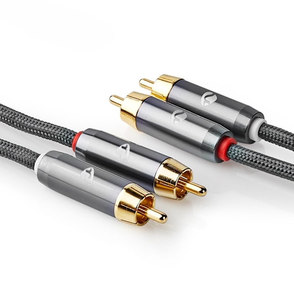 Nedis Stereoäänikaapeli | 2x RCA uros | 2x RCA uros | Kullattu | 2.00 m | Pyöreä | Gun Metal Harmaa / Harmaa | Laatikko kannella ja ikkunalla