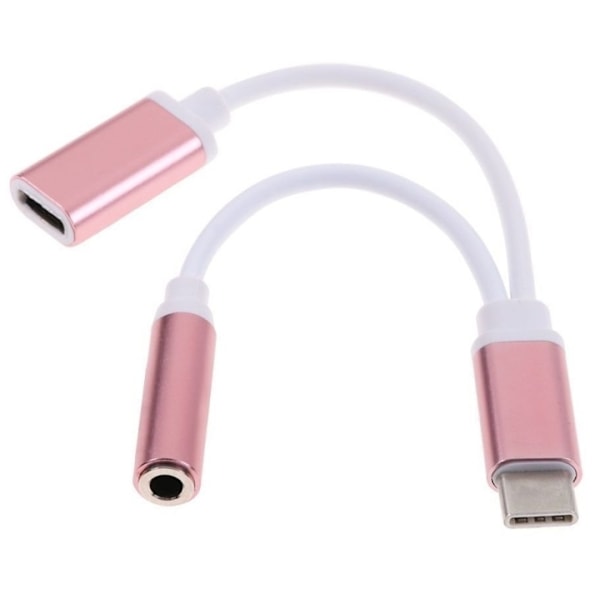 Dual Adapter USB-C til 3,5 mm jack og opladning, Rosa