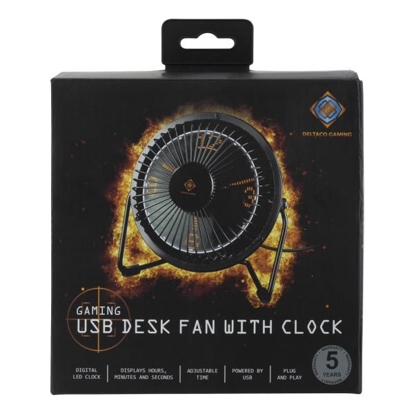 deltaco_gaming USB desktop fan with clock, black