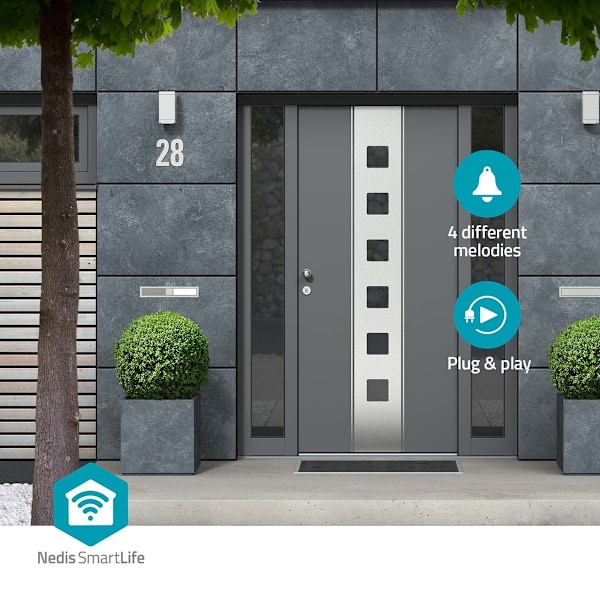 Nedis SmartLife Ringklocka | 433 MHz | Tillbehör till: WIFICDP10GY / WIFICDP30WT / WIFICDP40CWT | Batteridriven / USB ström | 4 Ljud | 4.5 V DC / 5 V