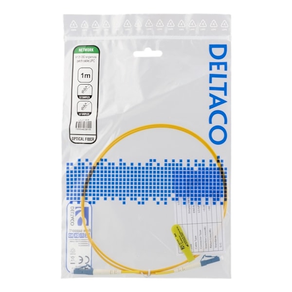 DELTACO OS2-kuitukaapeli, LC – LC, simplex, yksimuoto, UPC, 9/125, 1m