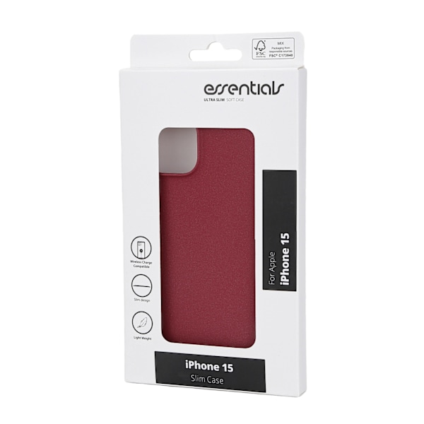 Essentials iPhone 15 sand bursted back cover, burgundy Röd