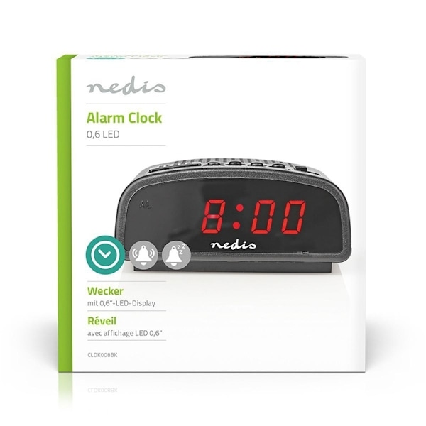 Nedis Digital skrivbords alarmklocka | LED Display | Snooze-funktion | Nej | Svart