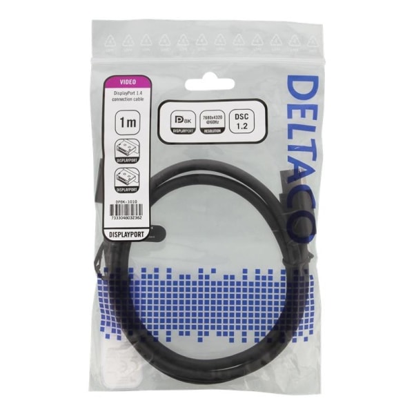 DELTACO DisplayPort-kaapeli, DP 1.4, 7680x4320 60Hz, 1m, musta