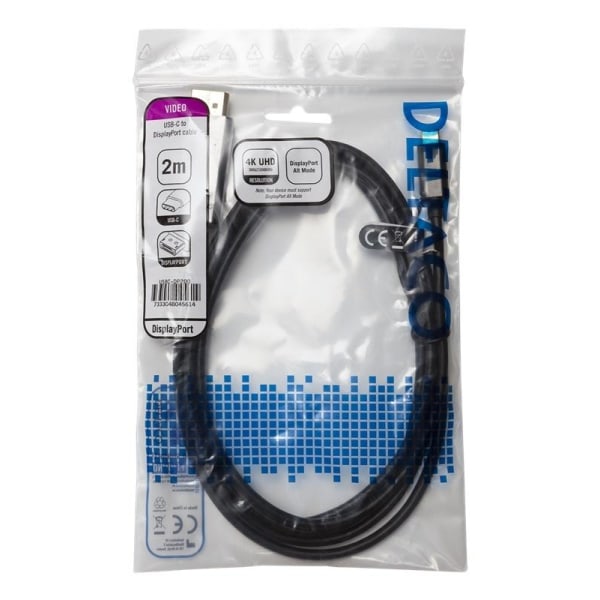 DELTACO USB-C till DisplayPort-kabel, 2m, 4K@60Hz, svart