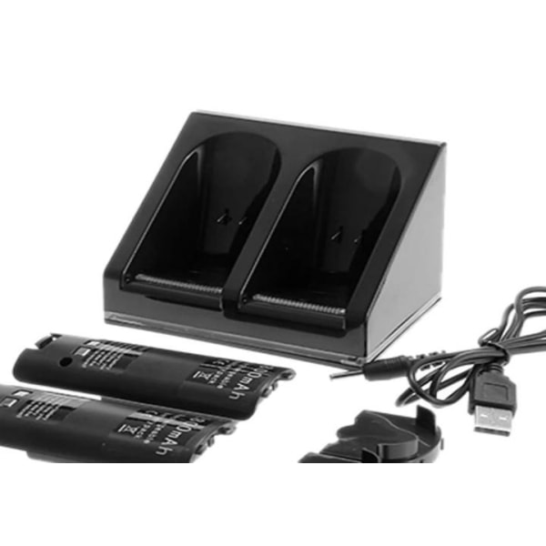 Wii Dock + 2x batteri til Nintendo Wii/Wii U controller, svart