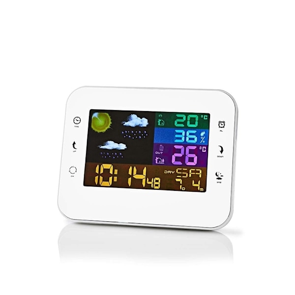 Nedis Väderstation | Inomhus & utomhus | Inklusive trådlös vädersensor | Väderprognos | Tidsdisplay | Färg LCD Display | Alarmklockfunktion