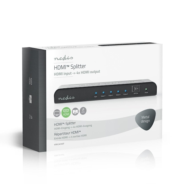 Nedis HDMI ™ Splitter | 4-Port port(s) | HDMI™ ingång | 4x HDMI™ Output | 4K@60Hz | 18 Gbps | Metall | Antracit