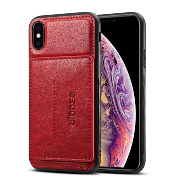 Trendigt iPhone XS/X konstläderskal med kortficka, Röd Röd