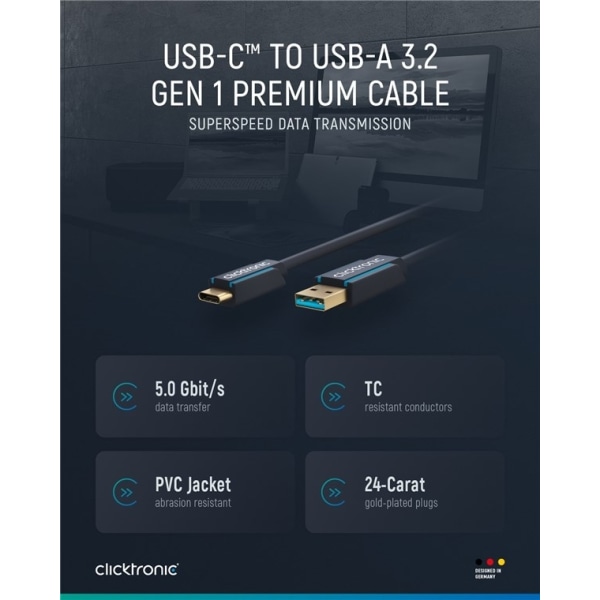 ClickTronic Adapterkabel fra USB-C™ til USB-A 3.2 Gen 1 Premiu
