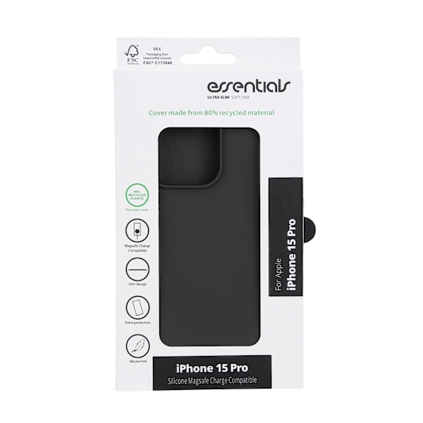 Essentials iPhone 15 Pro silikone bagcover, sort Svart