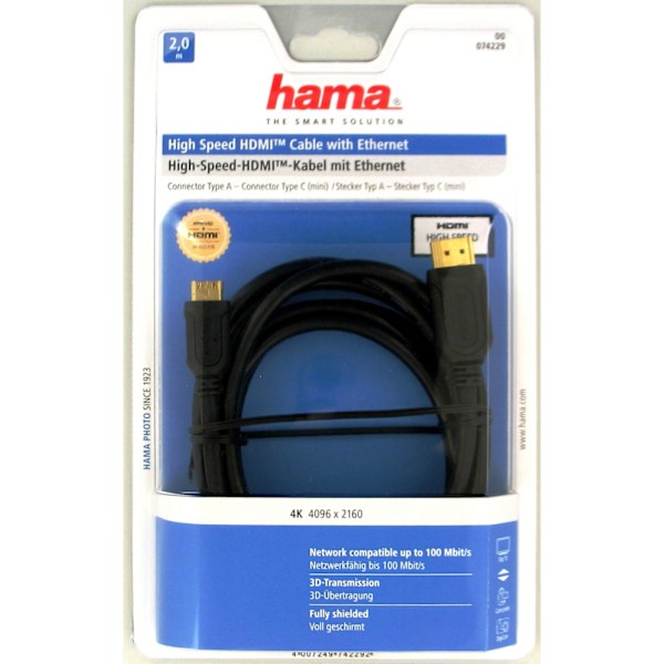 Hama HDMI-kaapeli A-C Kulta Musta 2.0m