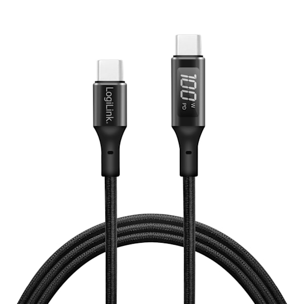 LogiLink USB-C - USB-C-kabel med display 100W 1 m Svart