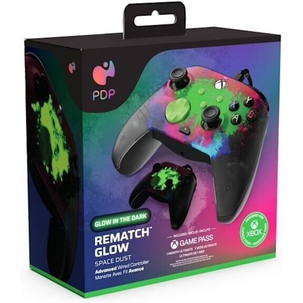 PDP Gaming Rematch Wired Controller - Space Dust (Glow In Dark) -langallinen peliohjain, Xbox