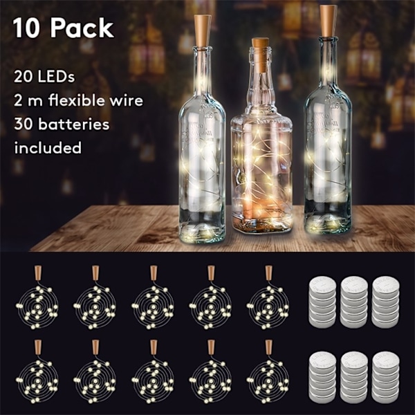 Goobay 10 x 20 LED-flaskor Atmosfärisk belysning dekoration för glasflaskor