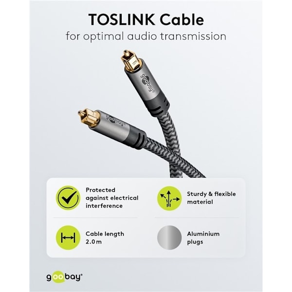 Goobay TOSLINK-kaapeli, 2 m, Sharkskin Grey Toslink-liitin > Toslink-liitin