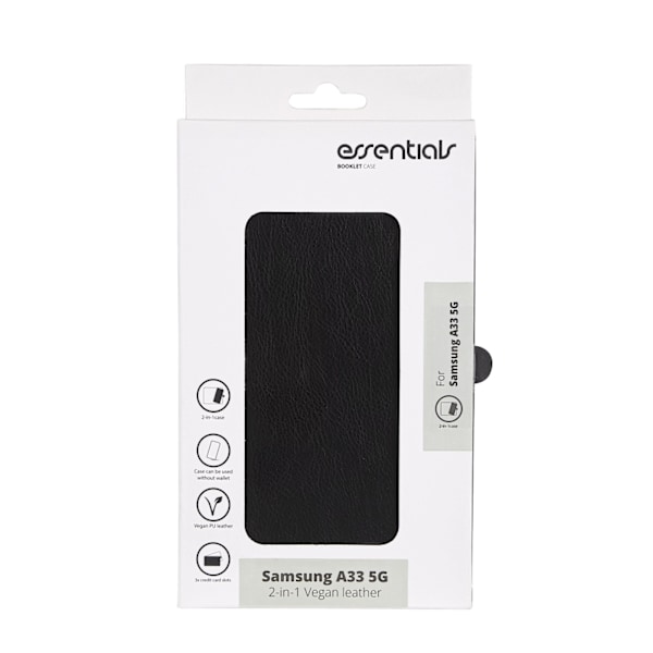 Essentials Samsung Galaxy A33 5G PU wall, detach,3 card,Black Svart