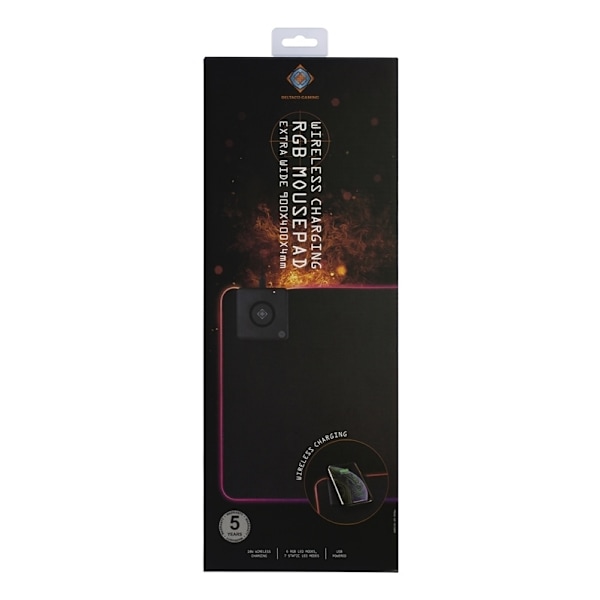 DELTACO GAMING RGB mousepad, fast wireless charging, 900x400x4mm