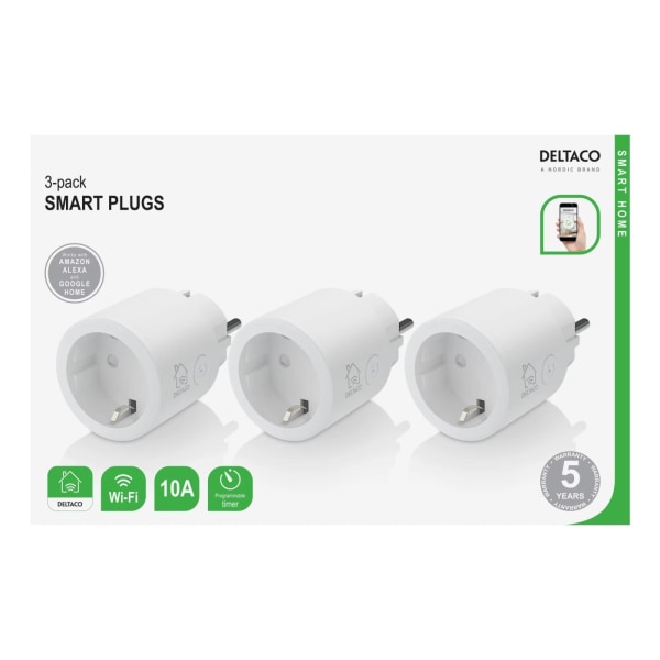 DELTACO SMART HOME strömbrytare, WiFi, 1xCEE 7/3, 10A, timer, 3-pack