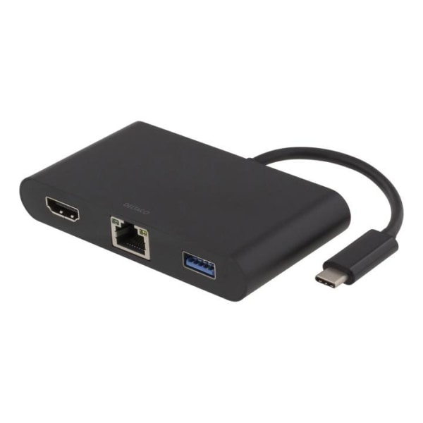 DELTACO USB-C docking station, HDMI, RJ45, 1xUSB A, USB-C PD, bl