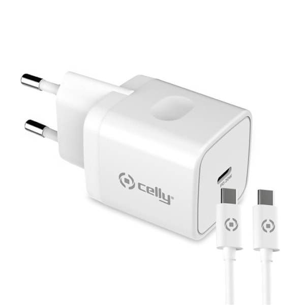 Celly USB-laddare USB-C PD 20W + USB-C-kabel