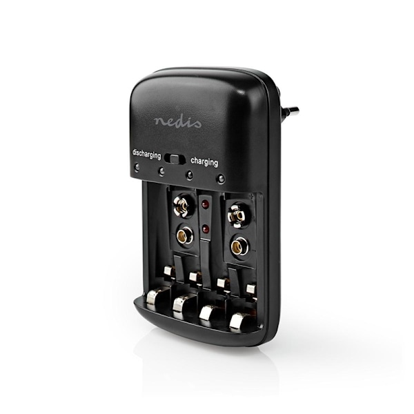 Nedis NiMH Batteriladdare AA / AAA | 1.2 / 9 V DC | 0.5 A A | Underhållsladdning | Euro / Typ C (CEE 7/16) | Batteritypsenergi: AA / AAA / E-Block | S
