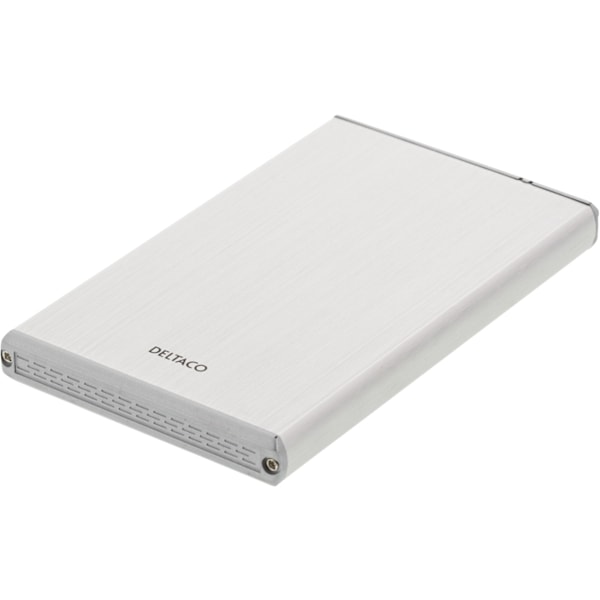 DELTACO ulkoinen kotelo 1x2,5" SATA 6Gb/s-kiintolevy, USB3, hopea