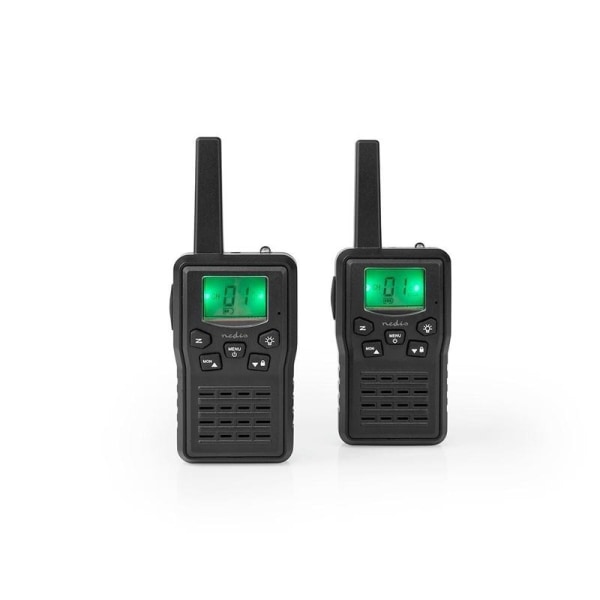 Nedis Walkie-talkie Set | 2 Håndsæt | Op til 10 km | Frekvens kanaler: 8 | PTT / VOX | Op til 6 Timer | Opladningsstation inkluderet | Hovedtelefonudg