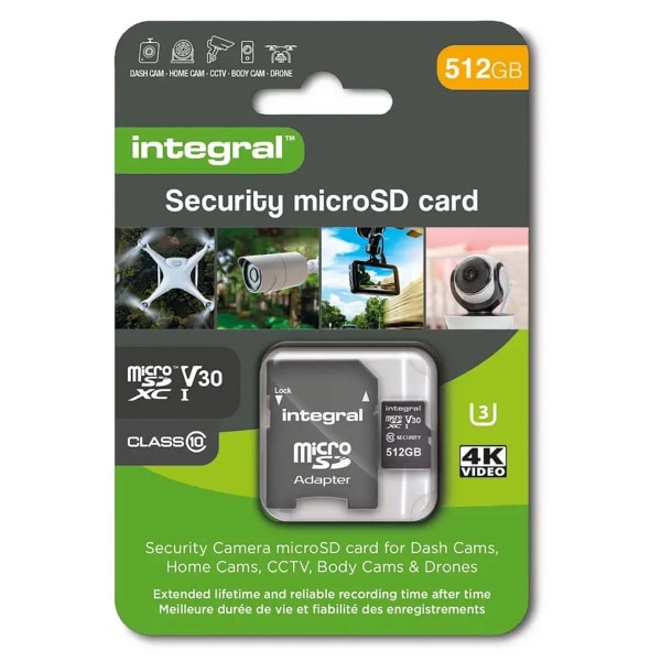 Integral 512 GB säkerhetskamera microSD-kort för färdkameror, he