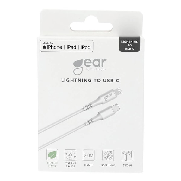 GEAR Ladekabel USB-C til Lightning 2m Hvid MFI C94