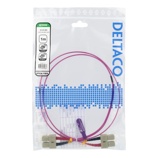Deltaco OM4 Fiber cable, SC - SC Duplex, 50/125, 1m, pink