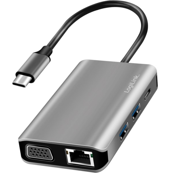 LogiLink USB-C-dockningsstation 7-i-1 HDMI/VGA/RJ45/USB-C 100W P