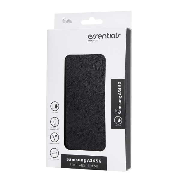 Essentials Samsung Galaxy A34 5G PU pung, aftagelig, sort Svart
