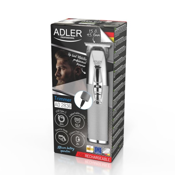 Adler AD 2836s Professionel Trimmer - USB, Sølv