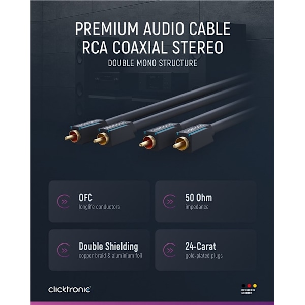 ClickTronic RCA-kabel, stereo Premiumkabel | 2x RCA plugg  2x RCA plugg | 2,0 m | OFC innerledare