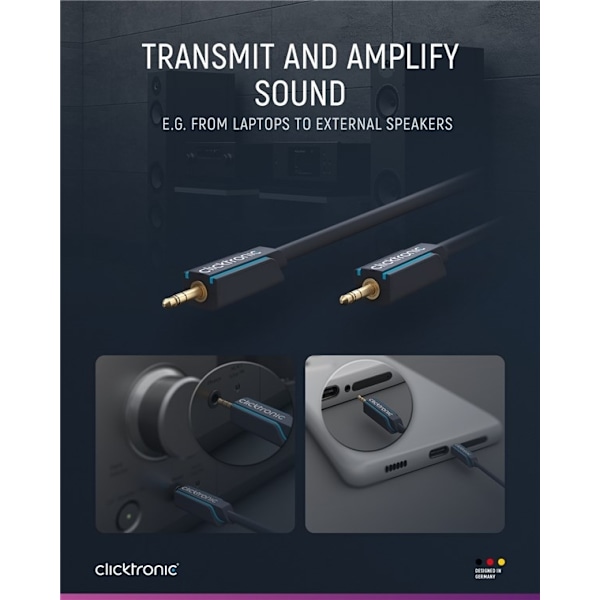 ClickTronic 3,5 mm AUX-kabel, stereo Premiumkabel | 1x 3,5 mm jackplugg  1x 3,5 mm jackplugg | 1,5 m | OFC innerledare