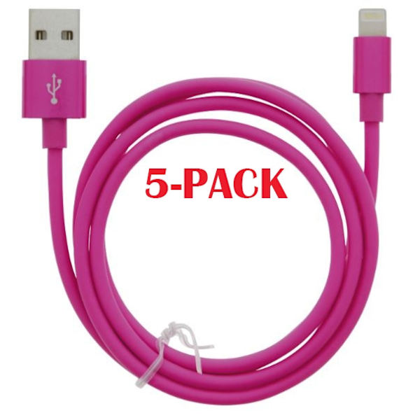 5-PACK kaapeli USB-A - Lightning 2.4A, 1m, vaaleanpunainen