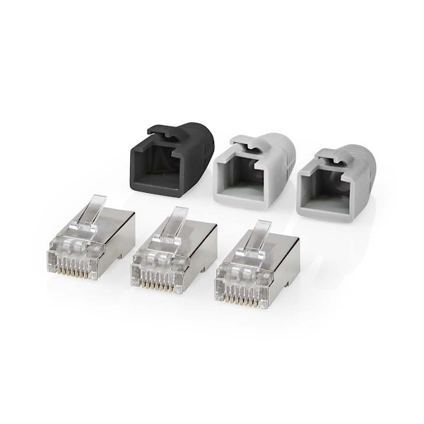 Nedis RJ45-stik | RJ45 Pass Through | Fast/strenget FTP CAT6 | Lige | Guldplateret | 10 stk. | PVC | Grå / Hvid / Sort | Box