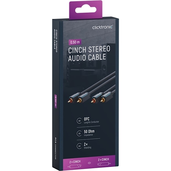 ClickTronic RCA-kabel, stereo Premiumkabel | 2x RCA plugg  2x RCA plugg | 0,5 m | OFC innerledare
